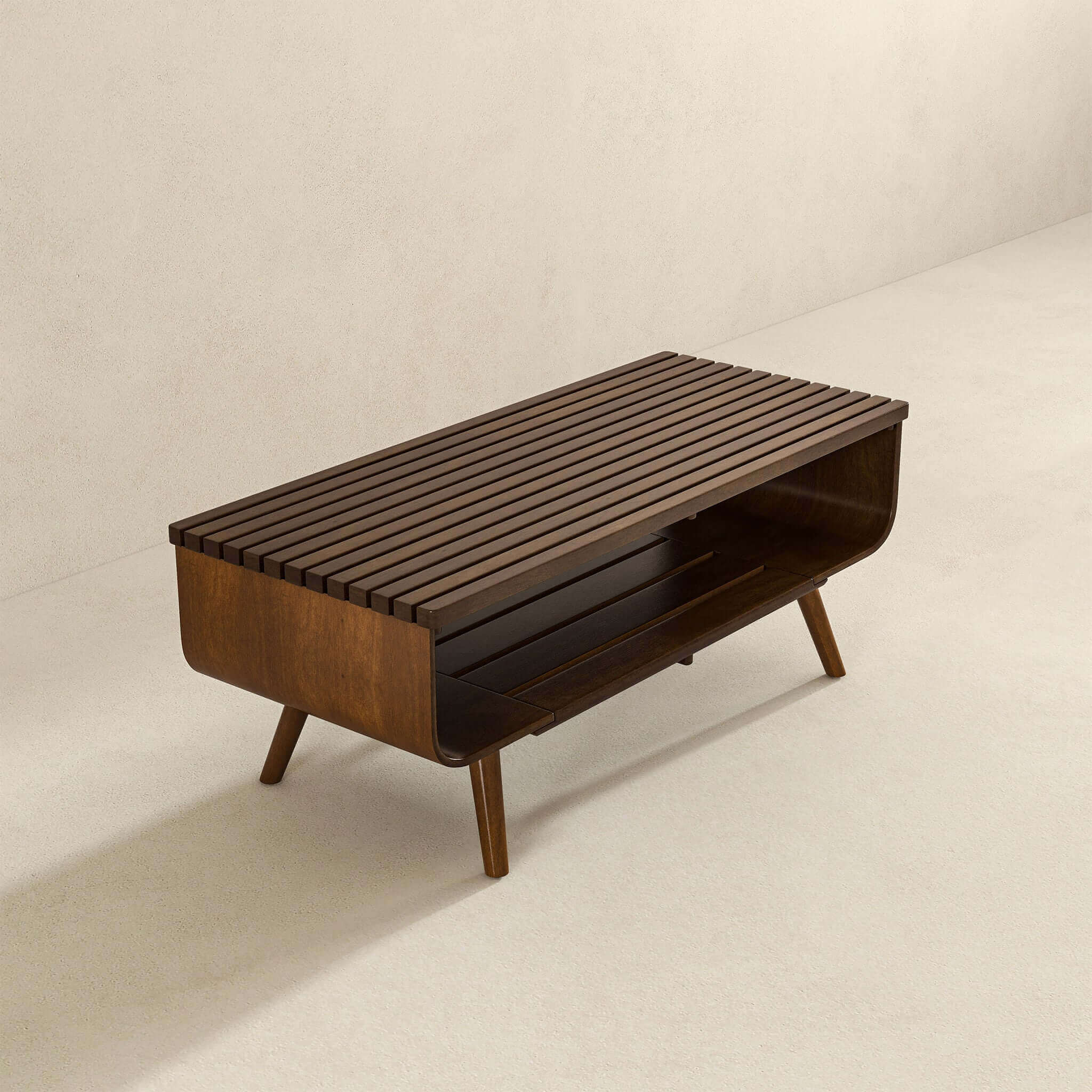 44" Solid Wood Coffee Table with Slatted Open Storage