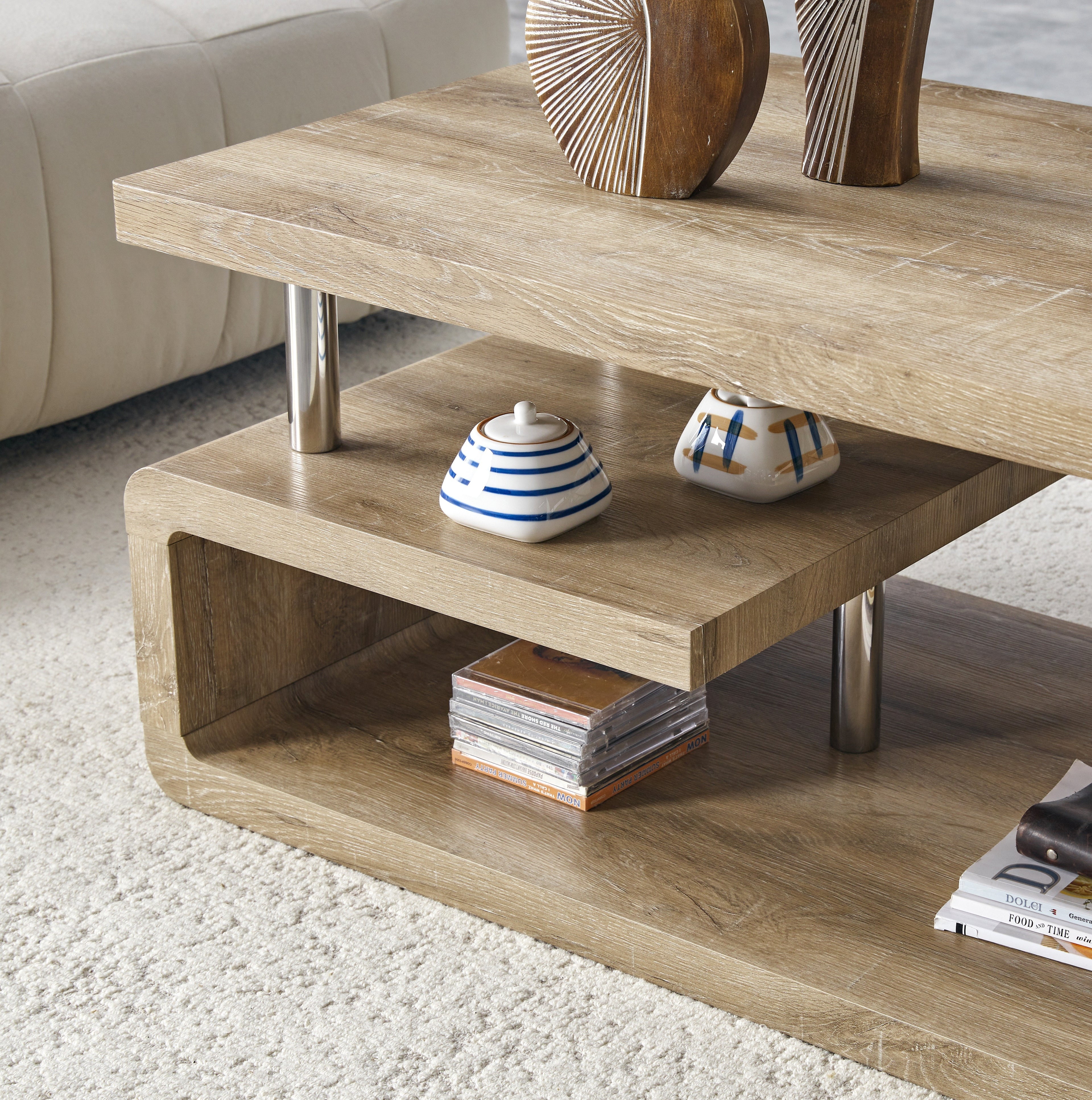 44" Coffee Table with Open Storage Compartments
