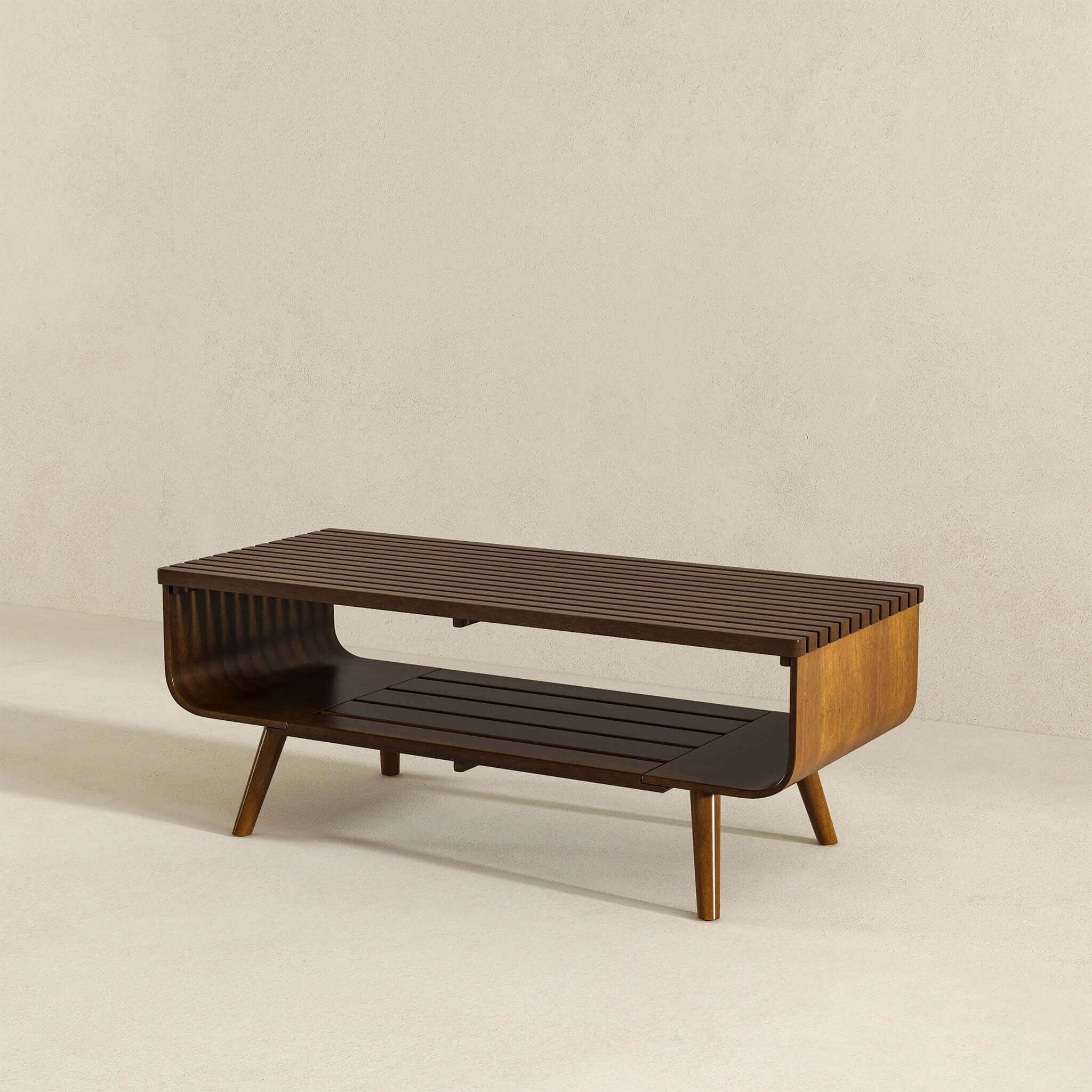 44" Solid Wood Coffee Table with Slatted Open Storage