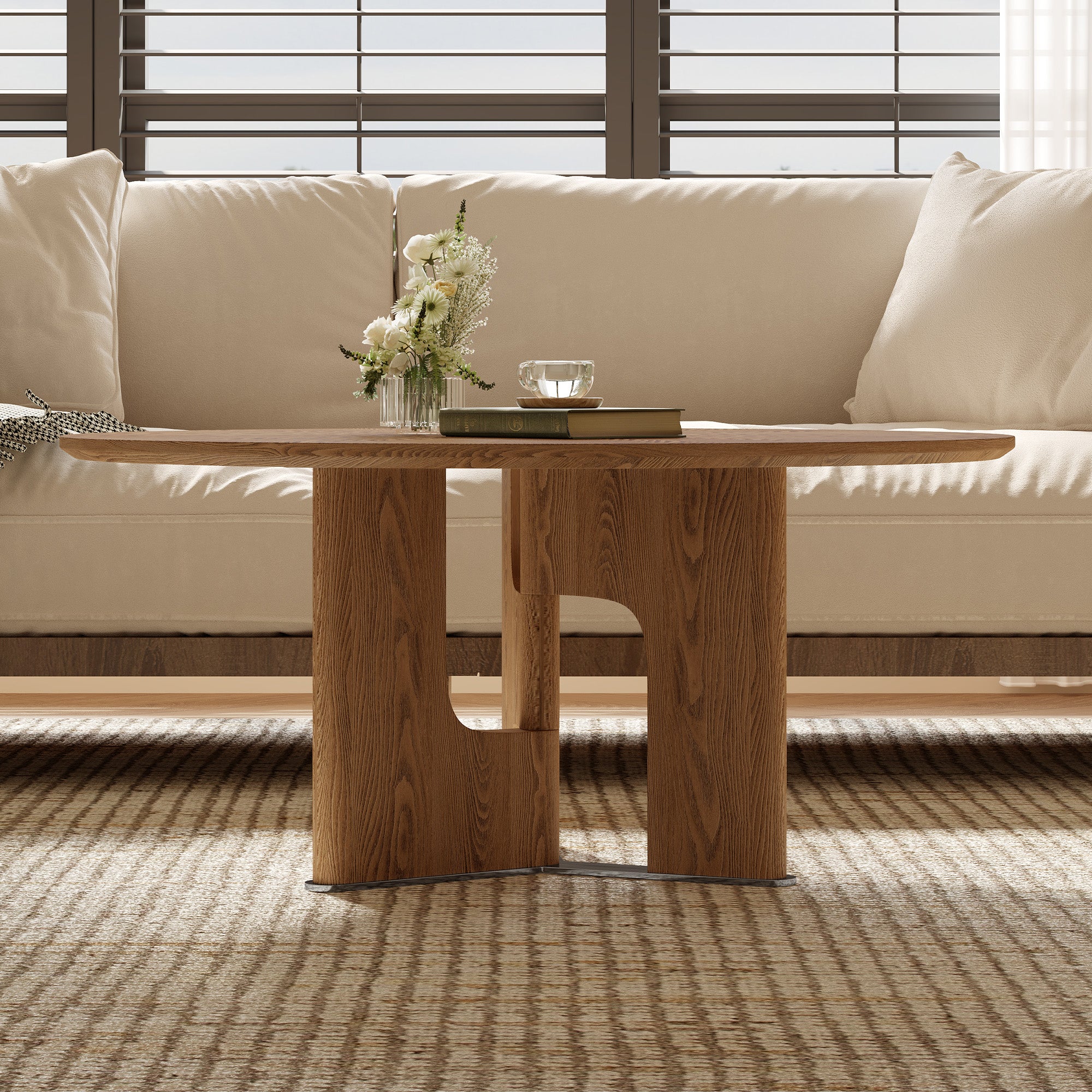 32" Round Coffee Table with Ash Wood Veneer