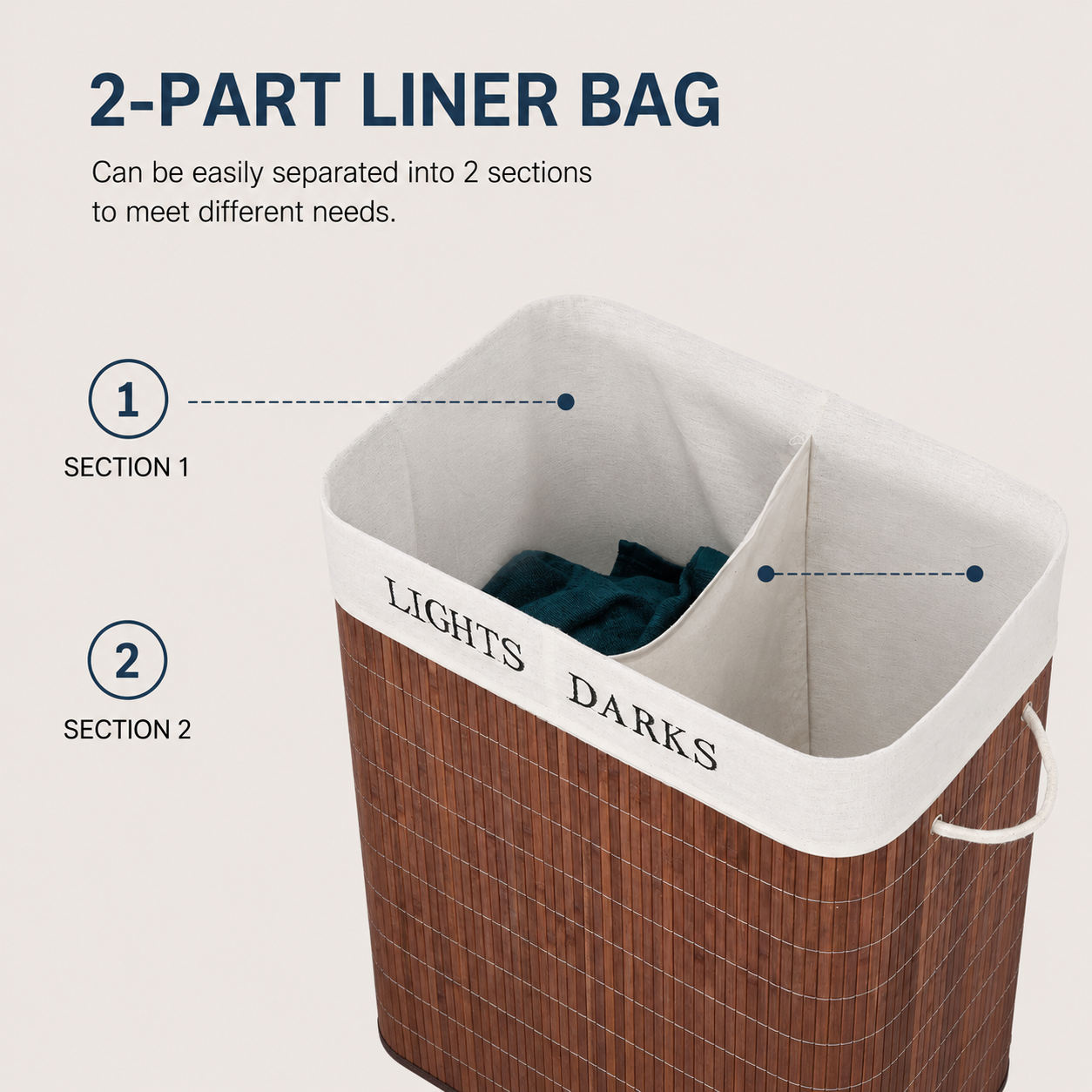 Double Bamboo Laundry Hamper with Divided Liner