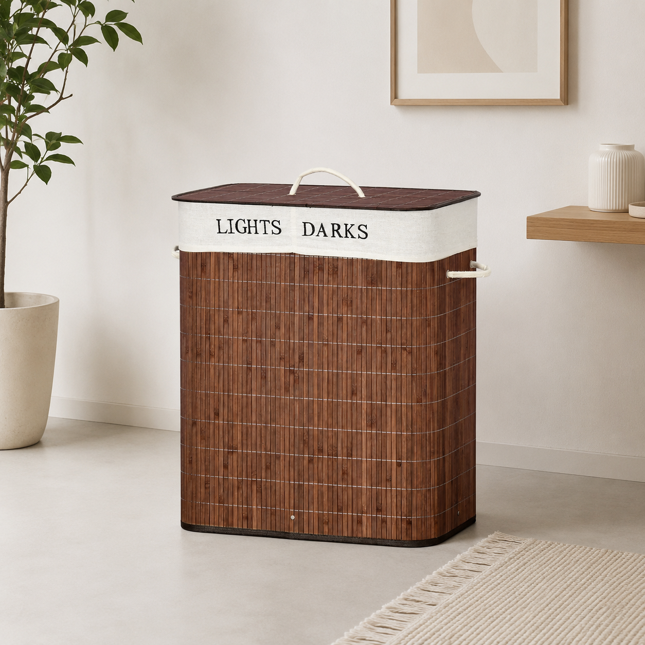 Double Bamboo Laundry Hamper with Divided Liner